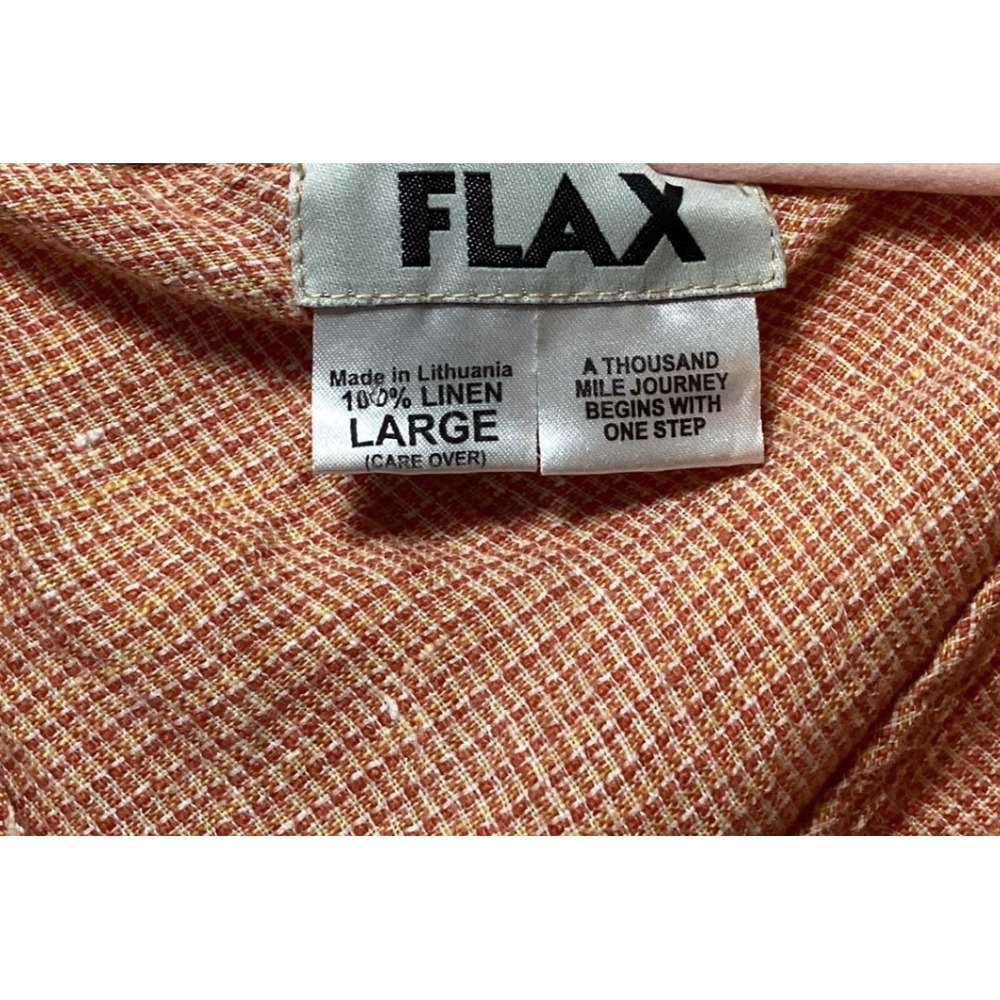 FLAX Linen 2 Piece Shirt and Tank Top Orange Grid Plaid Womens Large Minimalist - Picture 4 of 9